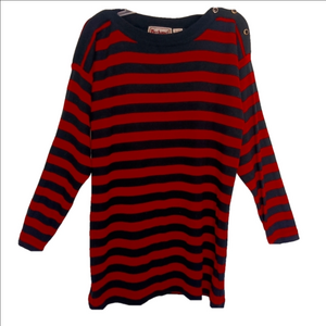 Bechamel Sweater Women's Size Large Wool Blend Black &‎ Red Strip Long Pullover